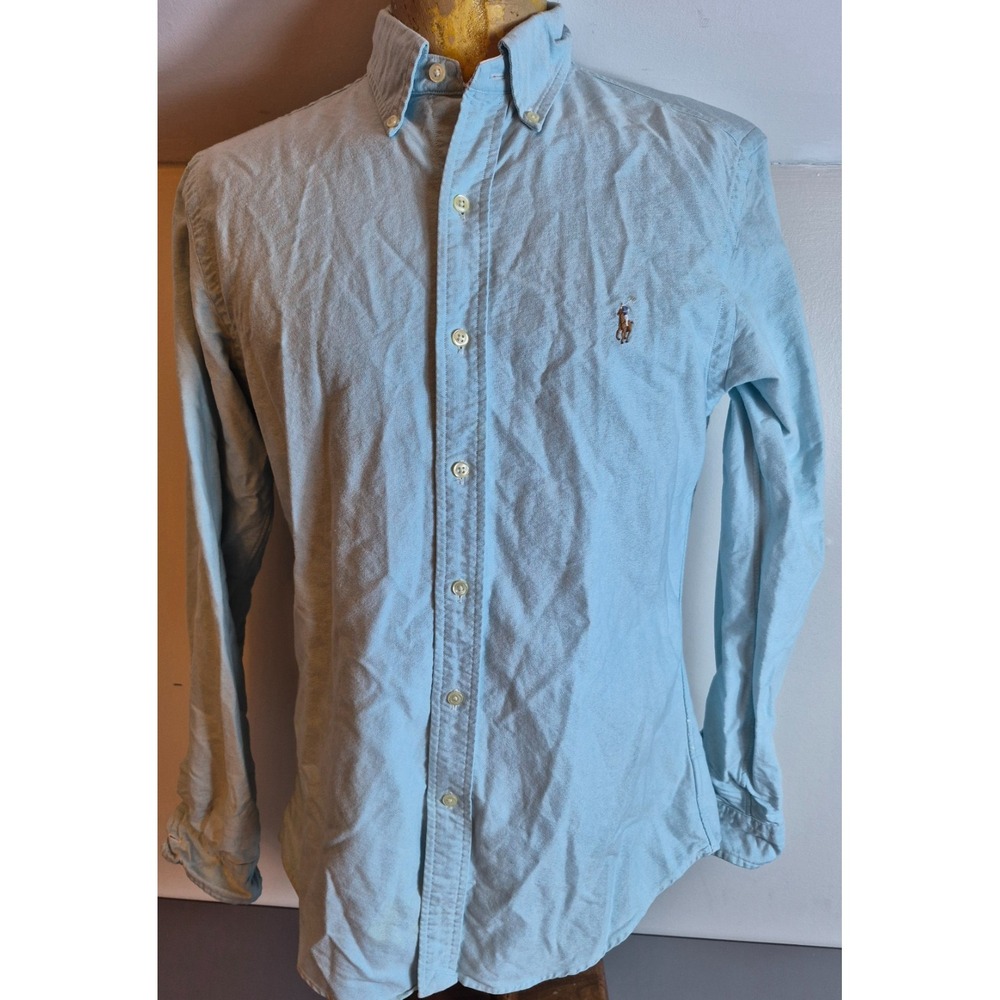 Polo Ralph Lauren Mens Oxford Slim Fit Dress Shirt Light Aqua Blue Medium